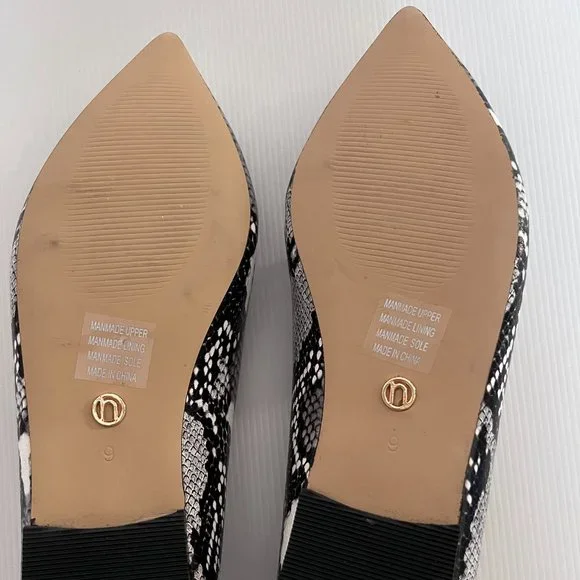 NOVO  Size 9 Snakeskin Black &  White ,Gold Detail Flat Shoes - Picture 11 of 15